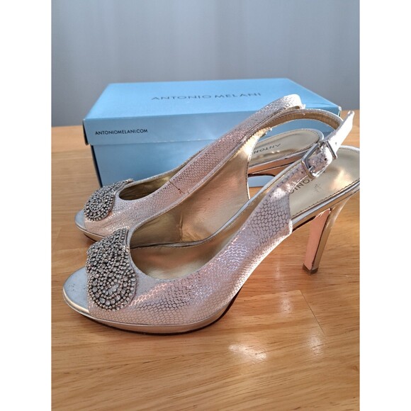 Antonio Melani Silver Rhinestone 4" Platform Heels Size 8.5 Prom Party Pageant - Picture 7 of 10
